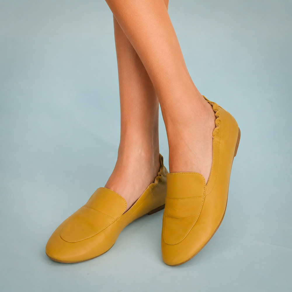 Everlane Size 7 Mustard Yellow Solid Leather Day Loafer Elastic Back Flats Shoes
